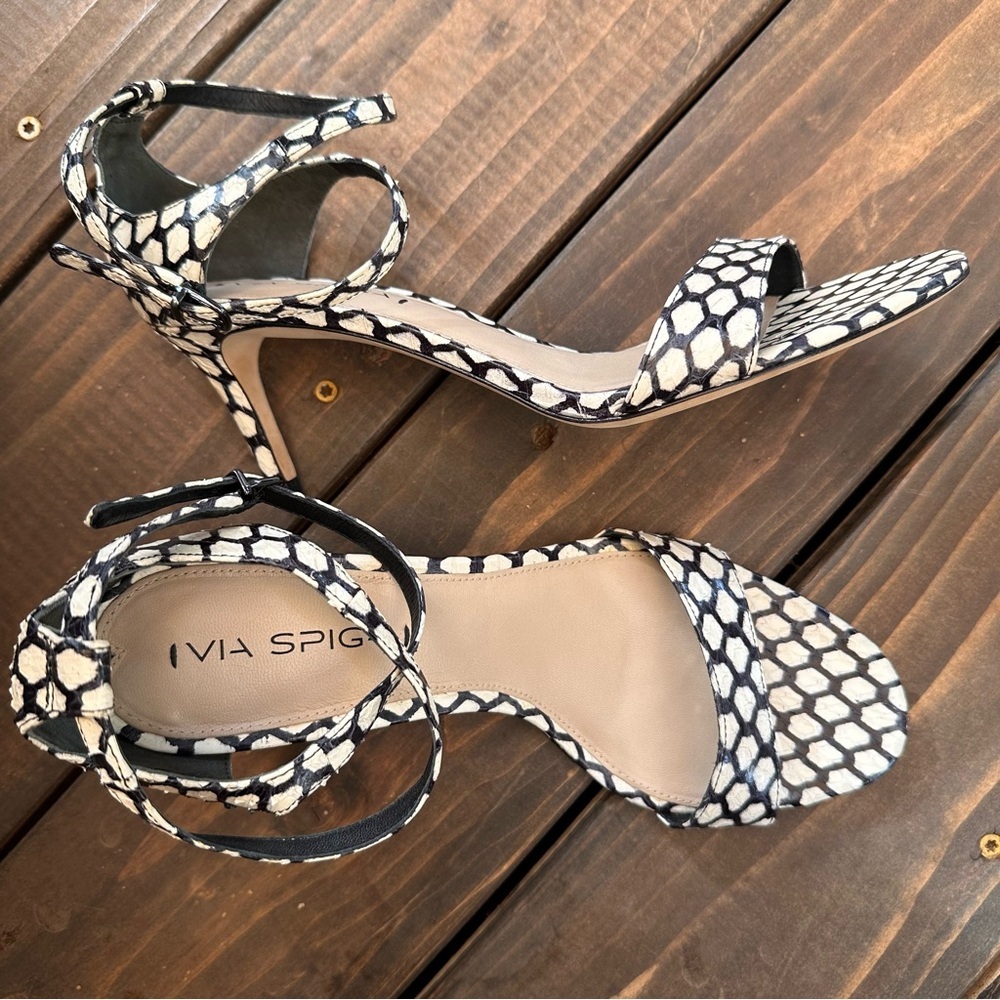 Via Spiga High Heel Sandals | Size 9.5M (EU 39.5) | Snakeskin Print | Excellent - Picture 10 of 11